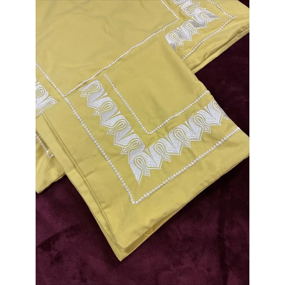 Echo Yellow Chartreuse Embroidered Euro Sham Pillow Cover 26x26 Hidden Zipper